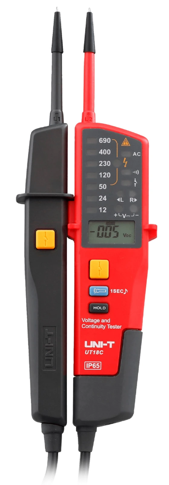 Miniatuur van UNI-T multifunctionele tweepolige spanningstester (duspol) 6-690V met LCD display (UT18C)