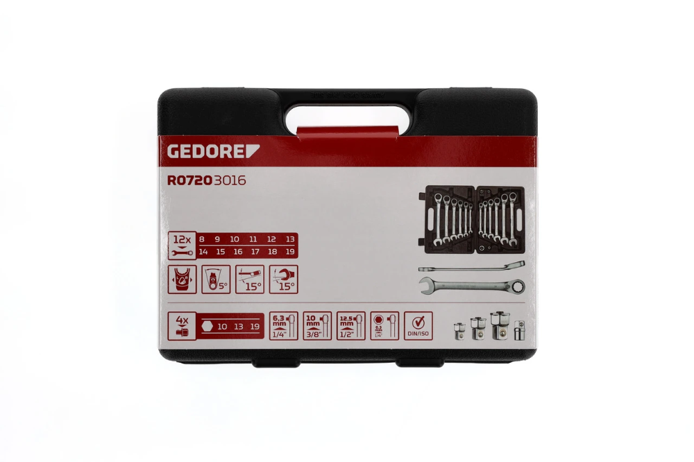 Miniatuur van GEDORE RED ringratel steeksleutelset 8-19mm 16-delig (R07203016)