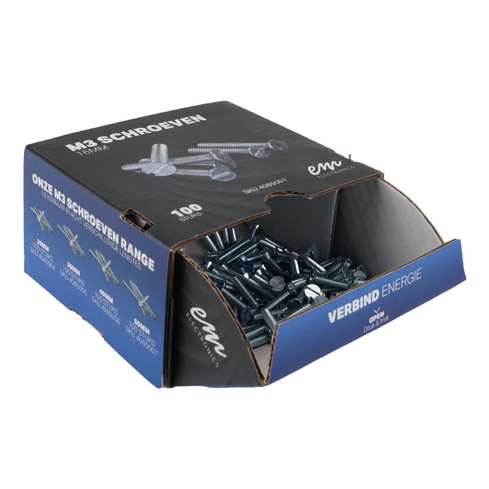 Miniatuur van EMhub M3 schroef platkop verzinkt DIN963-4.8 M3X16 per 100 stuks