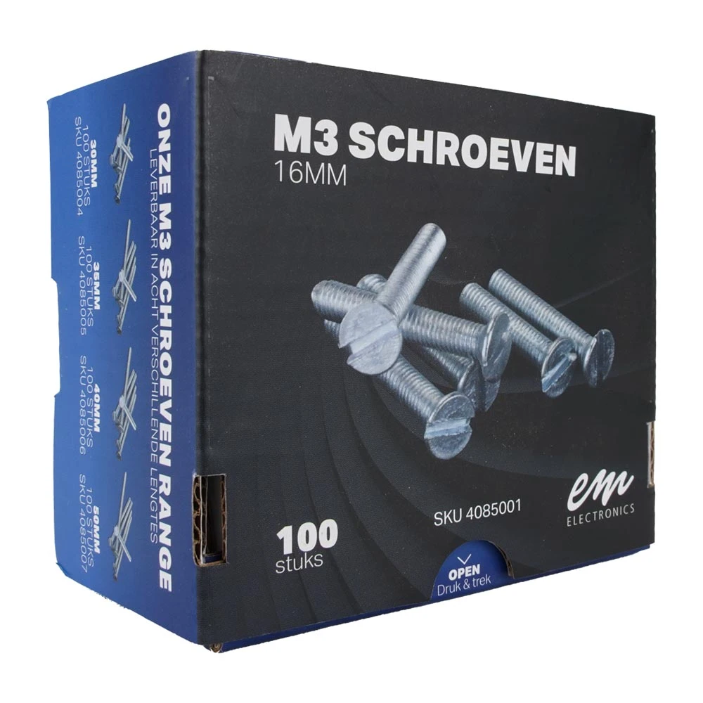 Miniatuur van EMhub M3 schroef platkop verzinkt DIN963-4.8 M3X16 per 100 stuks