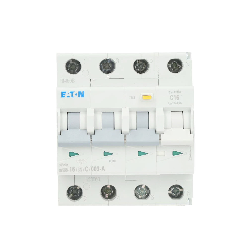 Miniatuur van Eaton aardlekautomaat 3-polig+nul 16A C-kar 30mA (mRB6-16/3N/C/003-A)