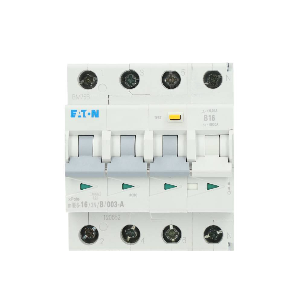 Miniatuur van Eaton aardlekautomaat 3-polig+nul 16A B-kar 30mA (mRB6-16/3N/B/003-A)