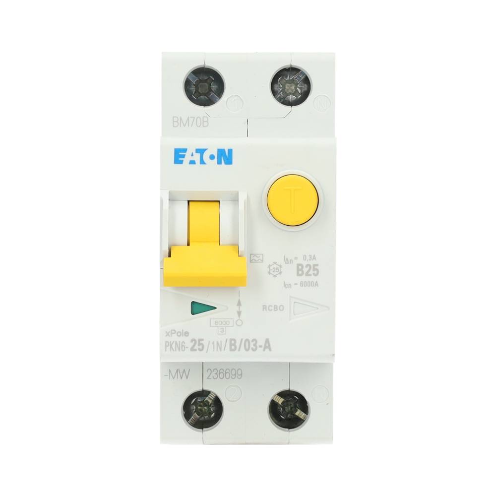 Miniatuur van Eaton aardlekautomaat 1-polig+nul 25A B-kar 300mA (PKN6-25/1N/B/03-A-MW)