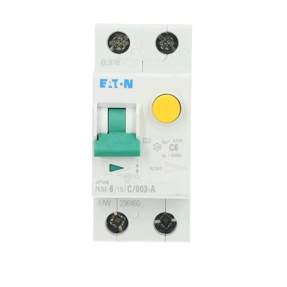 Miniatuur van Eaton aardlekautomaat 1-polig+nul 6A C-kar 30mA (PKN6-6/1N/C/003-A-MW)