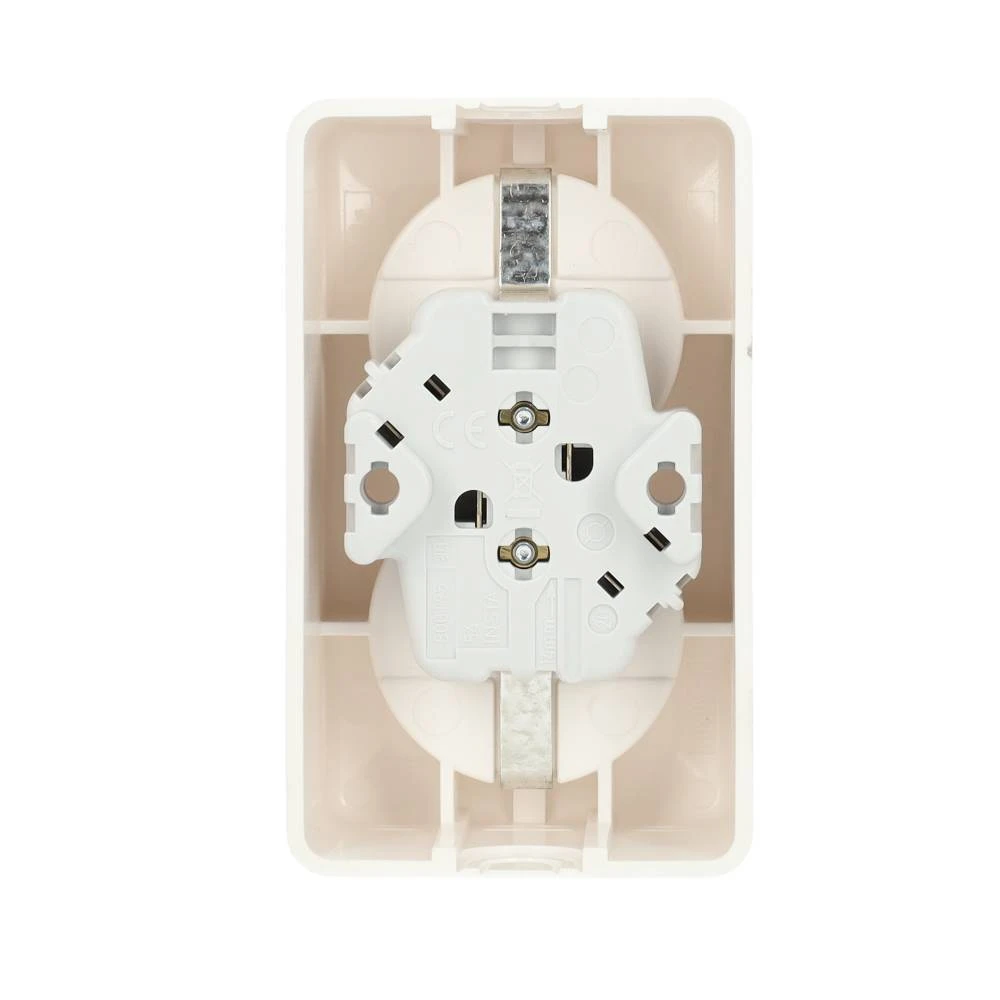 Miniatuur van JUNG AP600 wandcontactdoos 2-voudig met randaarde crème wit