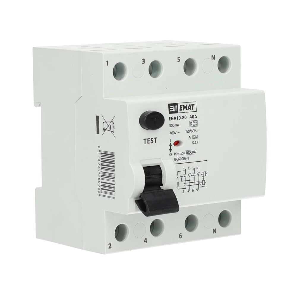 Miniatuur van EMAT aardlekschakelaar 4-polig 40A 300mA type A (85002006)
