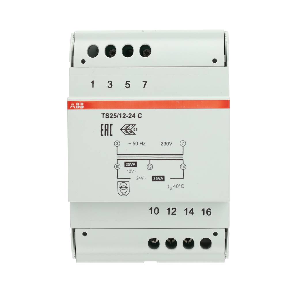 Miniatuur van ABB Componenten beltrafo 25VA 4 M TS 25/12-24C t.b.v. Ring deurbel en Nest Hello systemen (TS 25/12-24 C)