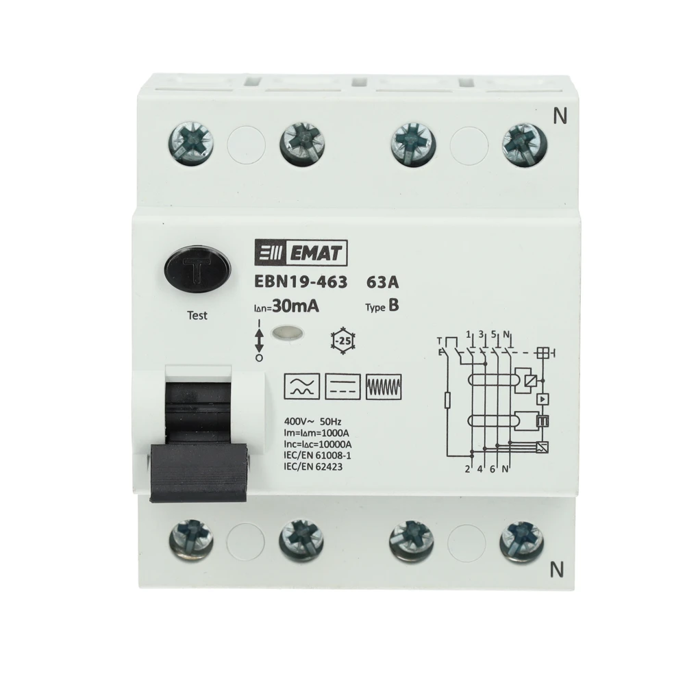 Miniatuur van EMAT aardlekschakelaar 4-polig 63A 30mA type B (85002012)
