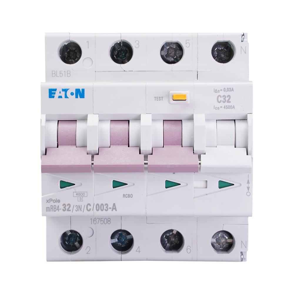Miniatuur van Eaton aardlekautomaat C32 30mA type A 3-fase (3P+N) 4.5kA (167508)