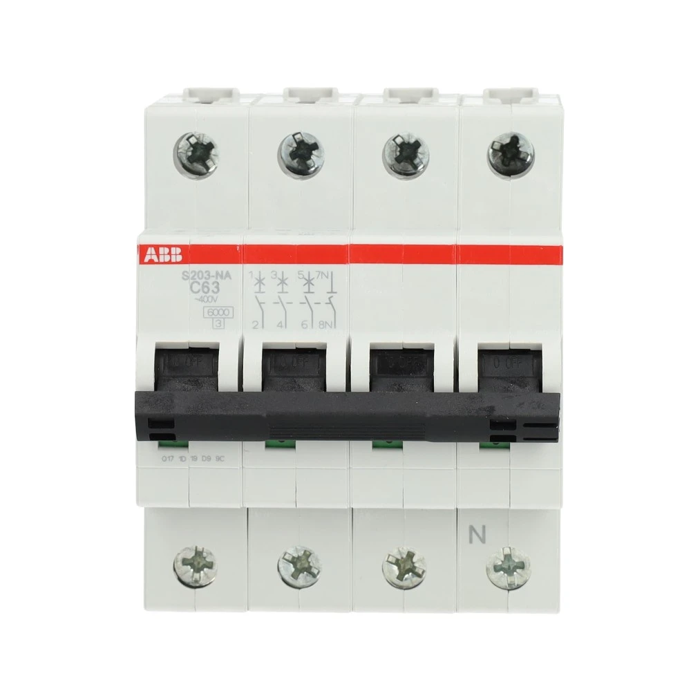 Miniatuur van ABB installatieautomaat 3-polig + nul 63A C-kar (S203-C63NA)