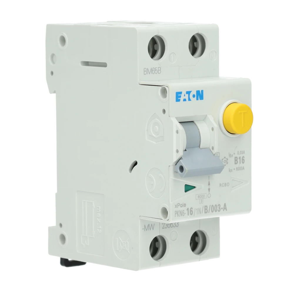 Miniatuur van Eaton aardlekautomaat 1-polig+nul 16A B-kar 30mA (PKN6-16/1N/B/003-A-MW)