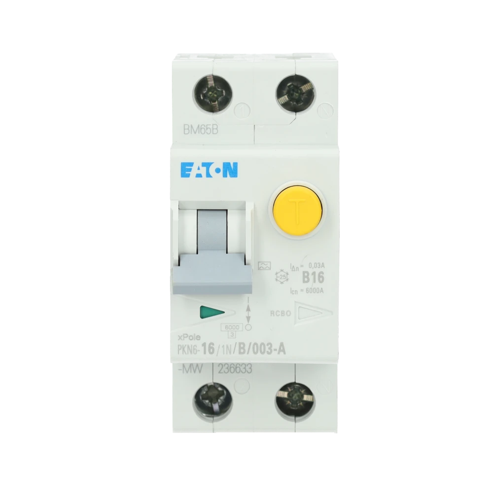 Miniatuur van Eaton aardlekautomaat 1-polig+nul 16A B-kar 30mA (PKN6-16/1N/B/003-A-MW)
