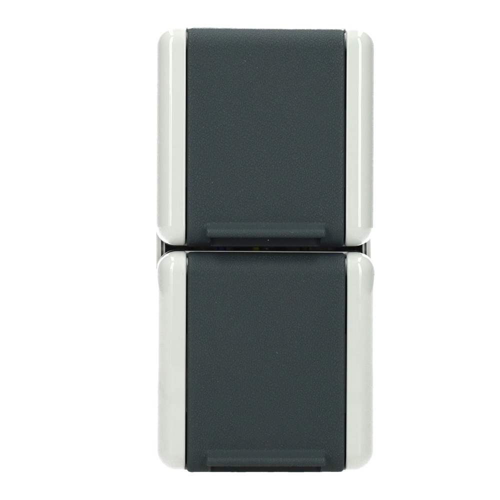 Miniatuur van JUNG opbouw stopcontact 2-voudig verticaal met onderkast 16A IP44 - WG800 grijs (822W)