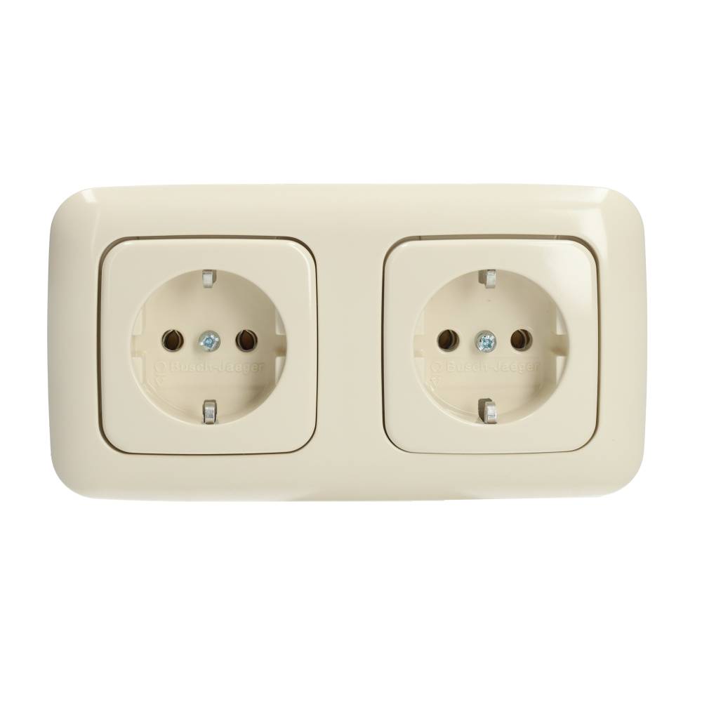 Miniatuur van ABB Busch-Jaeger dubbel stopcontact inbouw horizontaal met raam - SI crème (20-2 EUCJ-212-503)