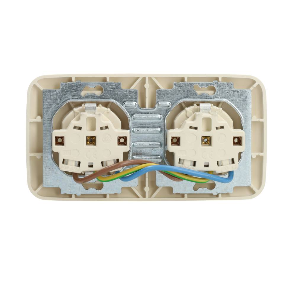 Miniatuur van ABB Busch-Jaeger dubbel stopcontact inbouw horizontaal met raam - SI crème (20-2 EUCJ-212-503)