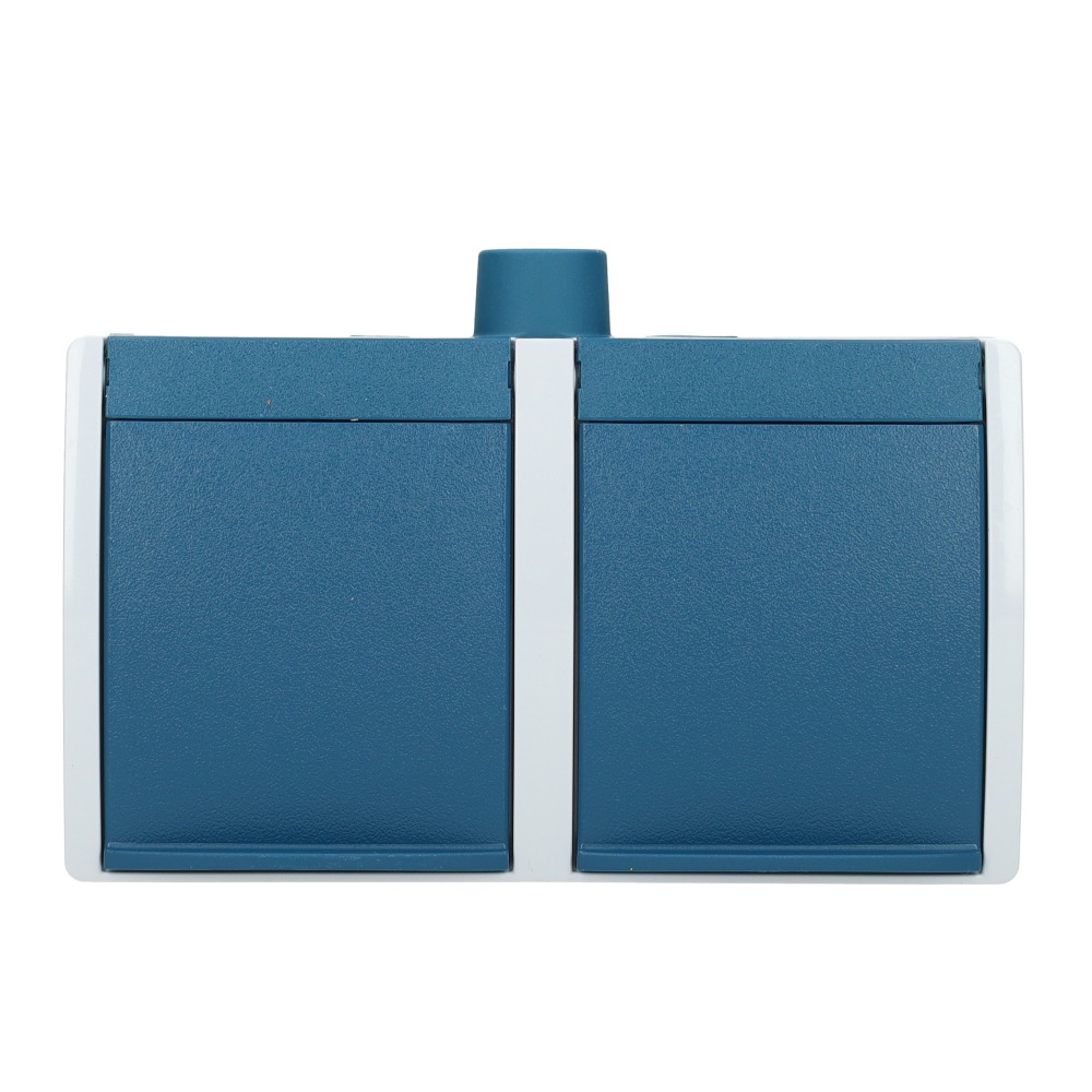 Miniatuur van ABB Busch-Jaeger dubbel stopcontact horizontaal opbouw met randaarde en klapdeksel IP44 spatwaterdicht (20/2 EW-53-503)