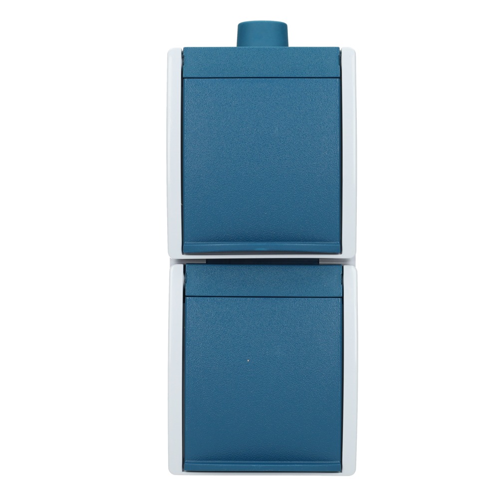 Miniatuur van ABB Busch-Jaeger dubbel stopcontact verticaal opbouw met randaarde en klapdeksel IP44 spatwaterdicht (20-02 EW-53-503)