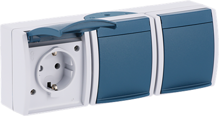 Miniatuur van Busch-Jaeger stopcontact 3-voudig met randaarde en klapdeksel IP44 (2300/3 EW-53)