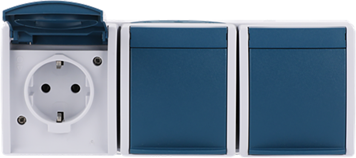 Miniatuur van Busch-Jaeger stopcontact 3-voudig met randaarde en klapdeksel IP44 (2300/3 EW-53)