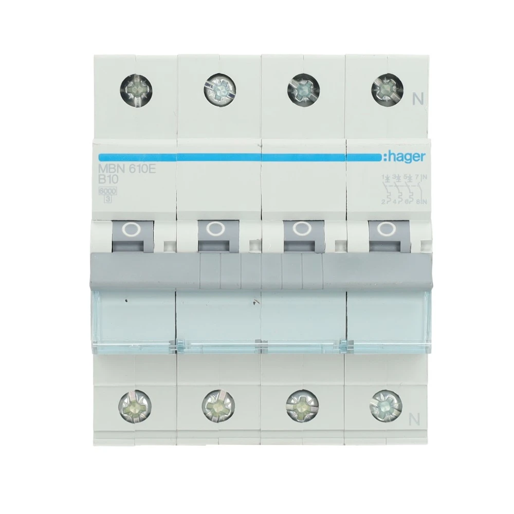 Miniatuur van Hager installatieautomaat 3-polig + nul 10A B-kar (MBN610E)