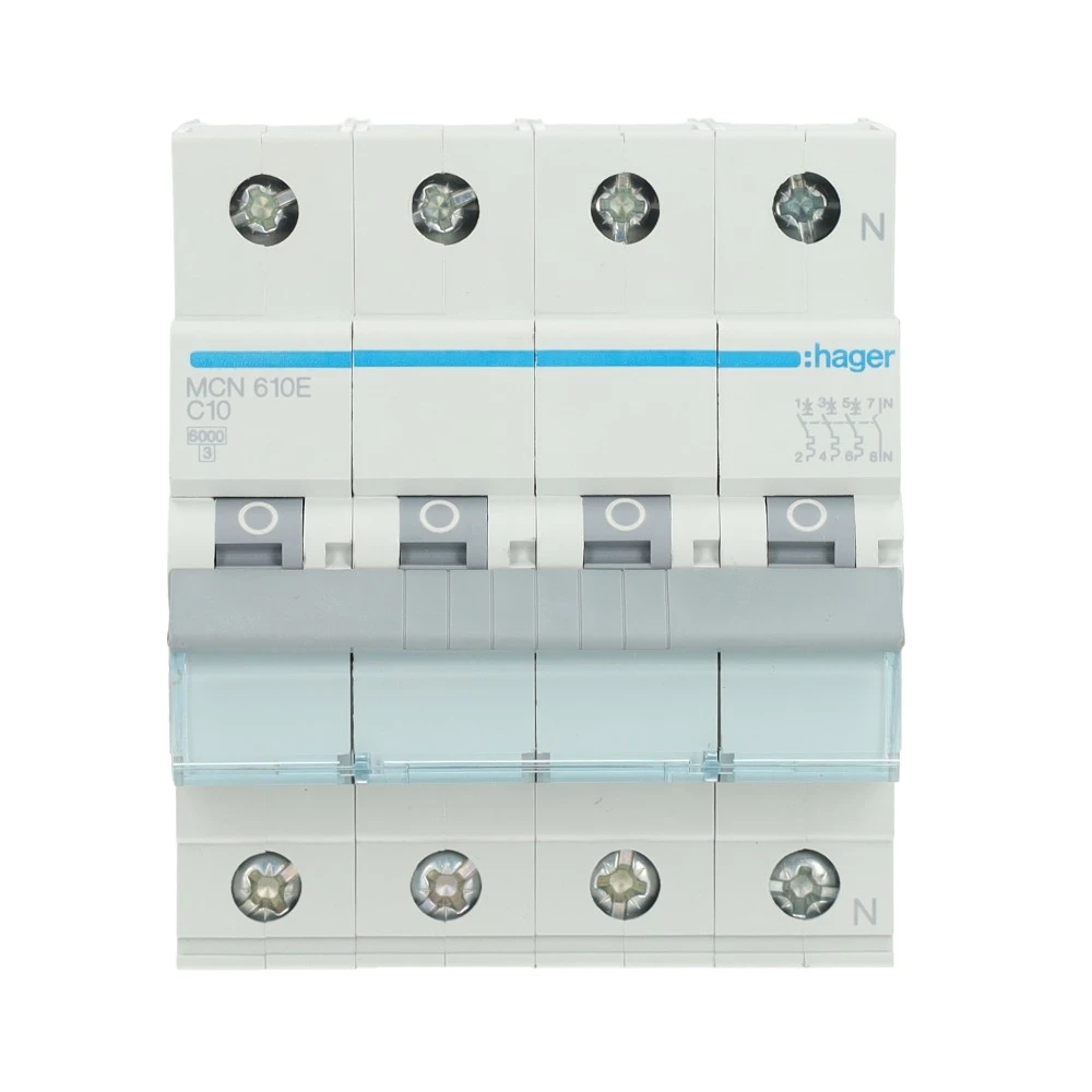 Miniatuur van Hager installatieautomaat 3-polig + nul 10A C-kar (MCN610E)