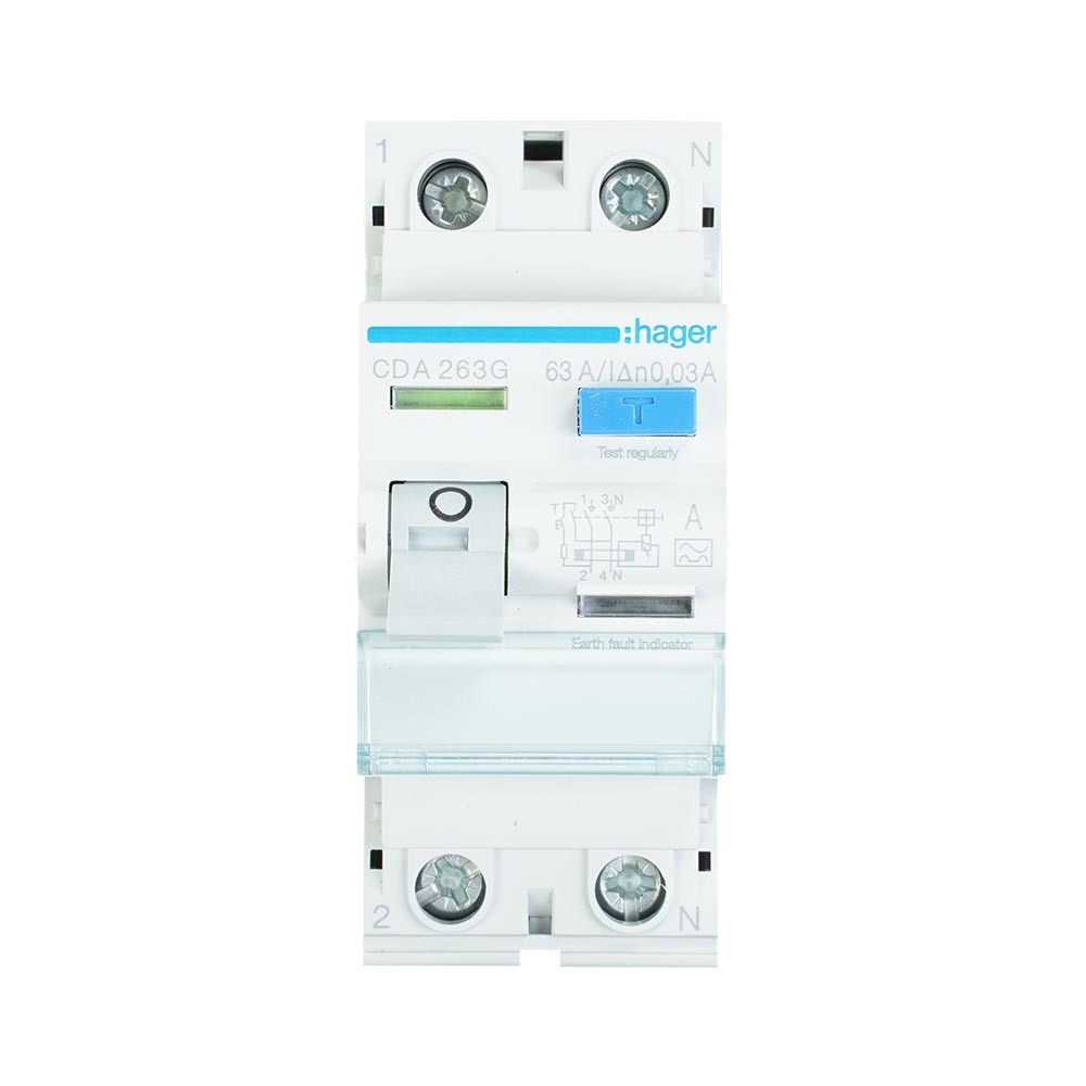 Miniatuur van Hager aardlekschakelaar 63A 30mA type A 1-fase (2P) (CDA263G)