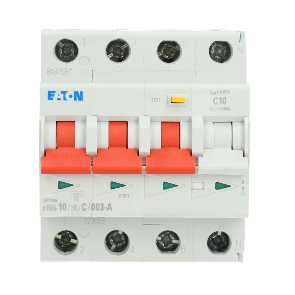 Miniatuur van Eaton aardlekautomaat C10 3P+N 30mA Type A (120658)