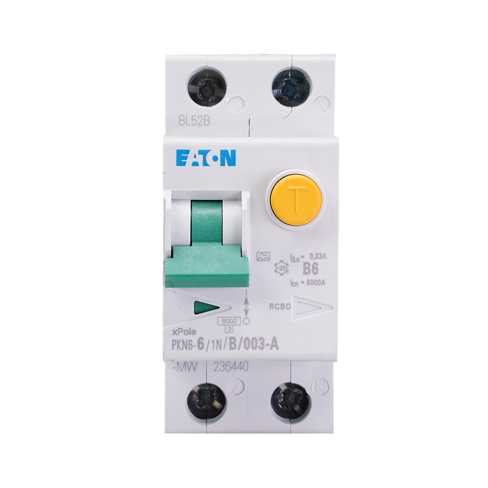 Miniatuur van Eaton aardlekautomaat 1-polig+nul 6A B-kar 30mA (PKN6-6/1N/B/003-A-MW)
