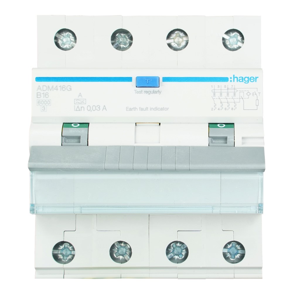Miniatuur van Hager aardlekautomaat B16 30mA 3-fase (4P) 6kA (ADM416G)