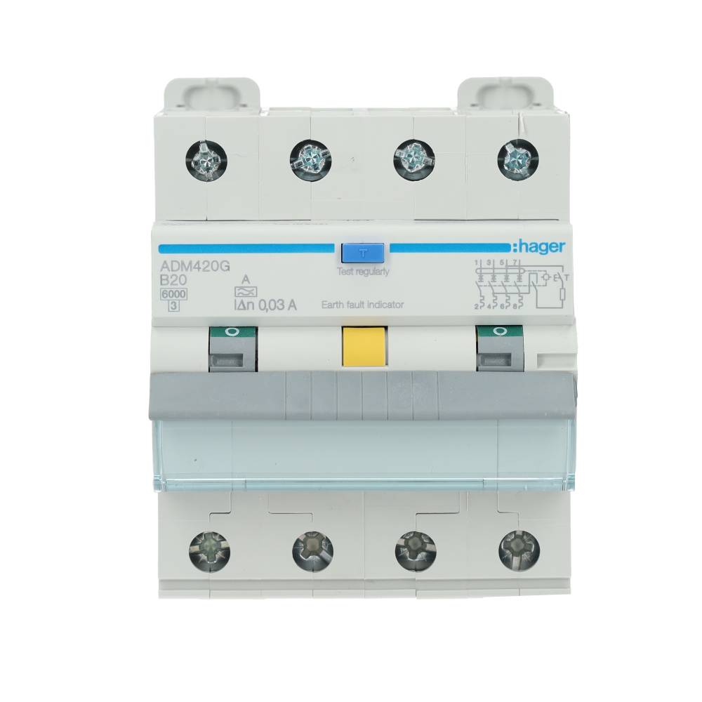 Miniatuur van Hager aardlekautomaat 4-polig 20A B-kar 30mA (ADM420G)