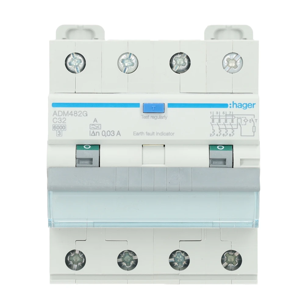 Miniatuur van Hager aardlekautomaat C32 30mA 3-fase (4P) 6kA (ADM482G)