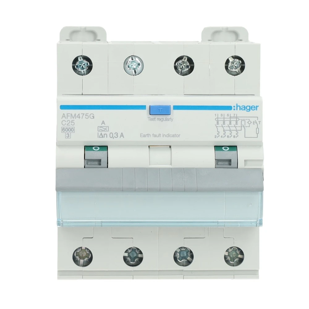 Miniatuur van Hager aardlekautomaat C25 3P+N 300mA Type A (AFM475G)