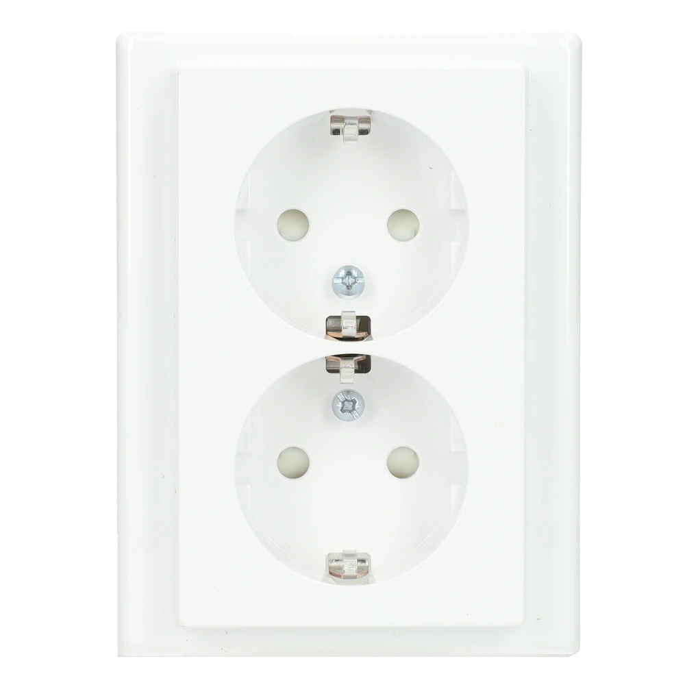 Miniatuur van Merten by Schneider Electric stopcontact 2-voudig met randaarde en kinderbeveiliging SCHUKO - M-Smart actief glanzend wit (MTN2420-1425)