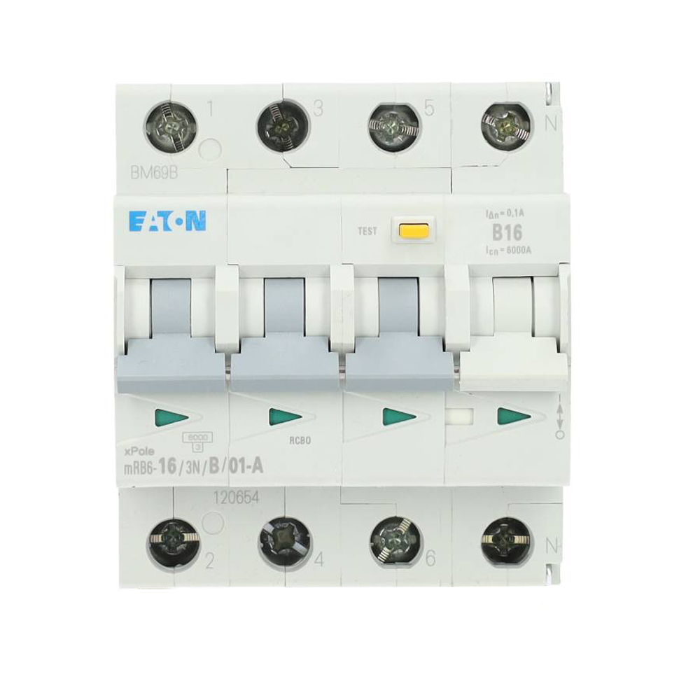 Miniatuur van Eaton aardlekautomaat 3-polig+nul 16A B-kar 100mA (mRB6-16/3N/B/01-A)