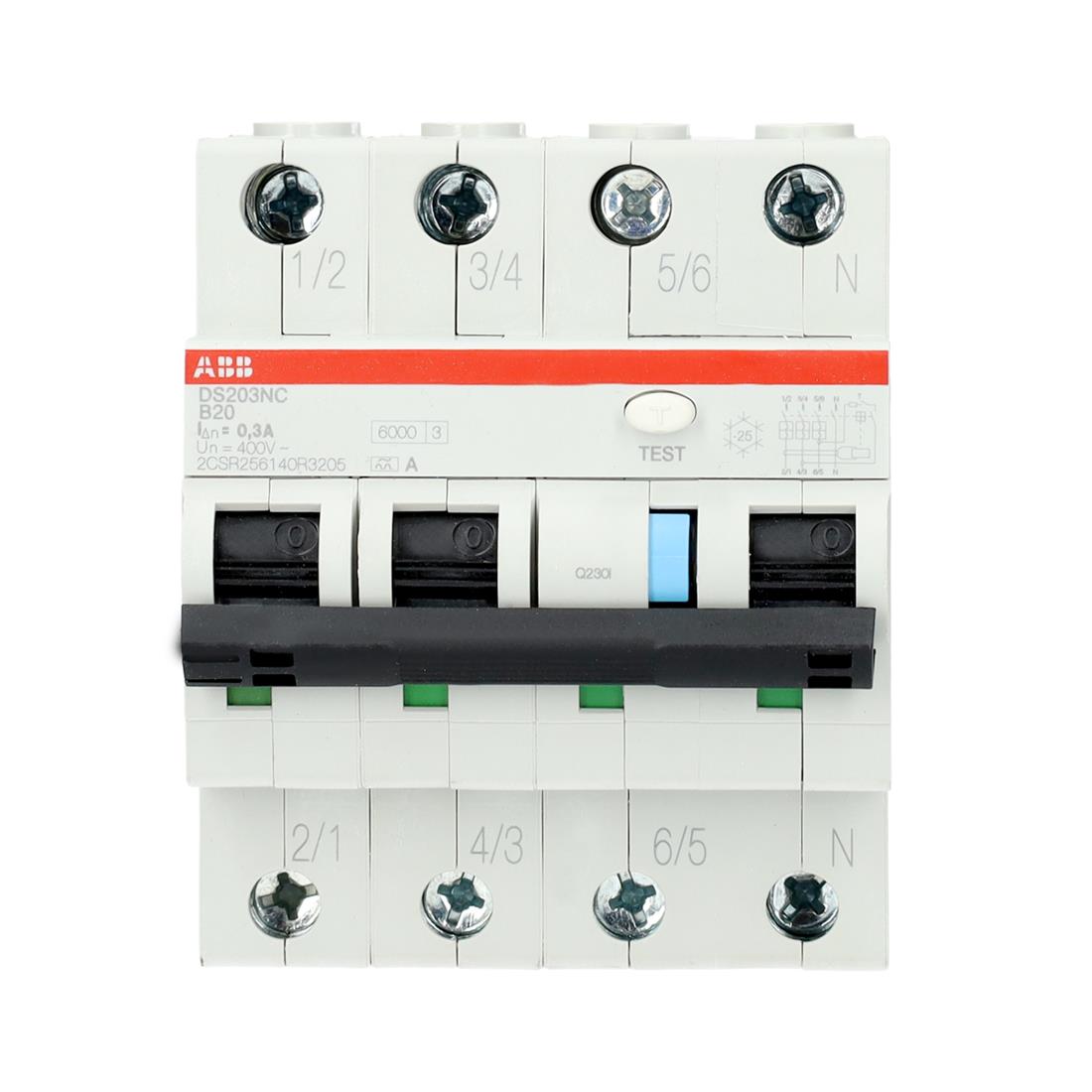 Miniatuur van ABB aardlekautomaat 3-polig+nul 20A B-kar 300mA (DS203NC B20 A300)