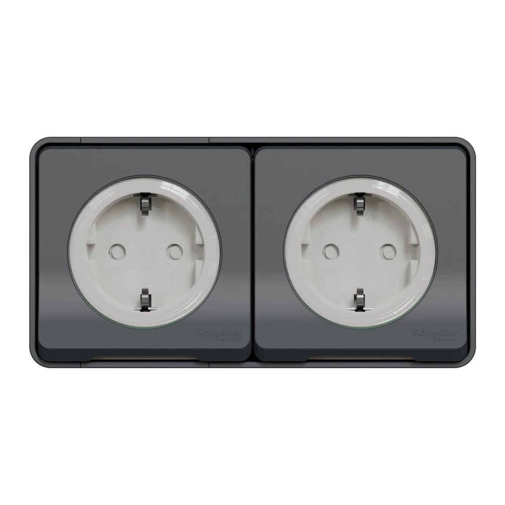 Miniatuur van Schneider-Merten stopcontact 2-voudig met klapdeksel IP55 - Mureva Styl mat grijs (MUR36029)