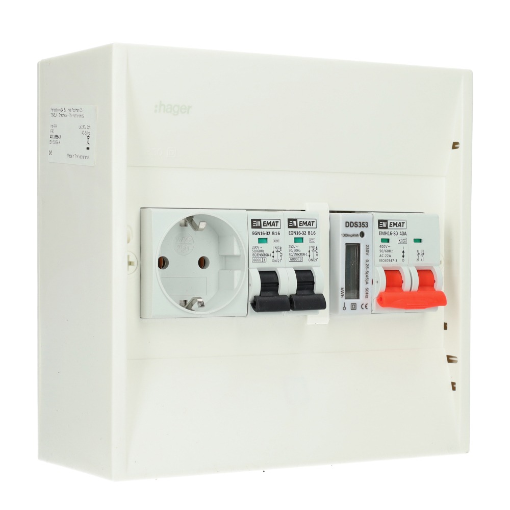 Miniatuur van EMAT PV-verdeler 2x B16 groep met WCD, hoofdschakelaar en kWh meter (PV0002)