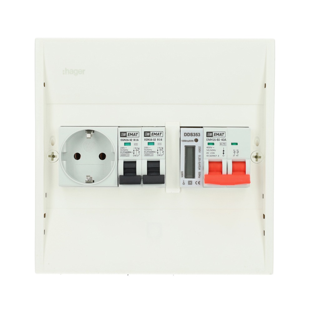Miniatuur van EMAT PV-verdeler 2x B16 groep met WCD, hoofdschakelaar en kWh meter (PV0002)