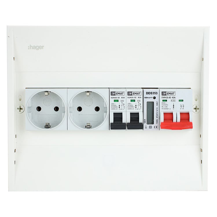 Miniatuur van EMAT PV-verdeler 2x B16 groep 2x WCD, hoofdschakelaar en kWh meter (PV0004)