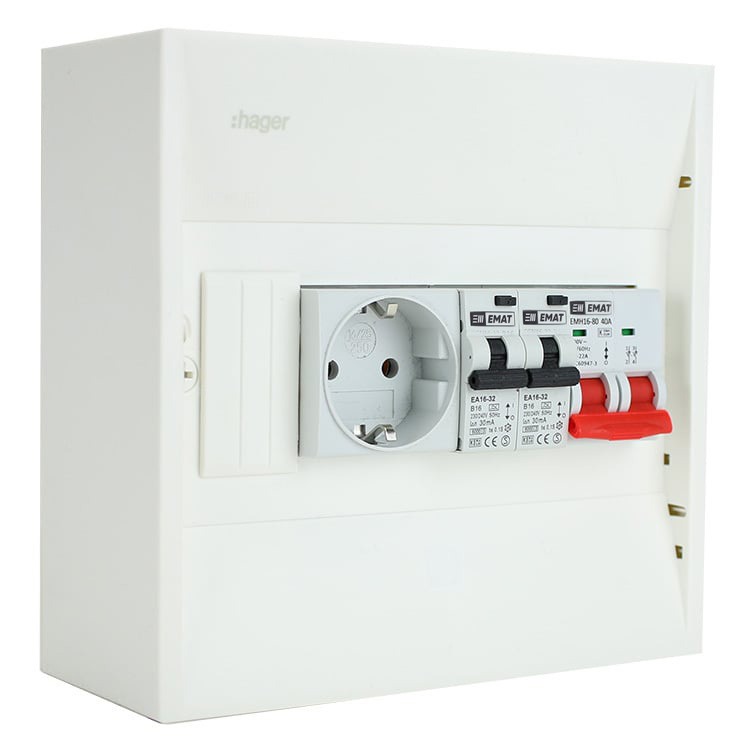 Miniatuur van EMAT PV-verdeler 2x B16 alamat met WCD en hoofdschakelaar (PV0005)