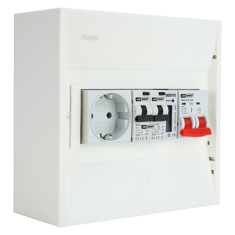 Miniatuur van EMAT PV-verdeler 2x B16 alamat met WCD, hoofdschakelaar en kWh meter (PV0006)