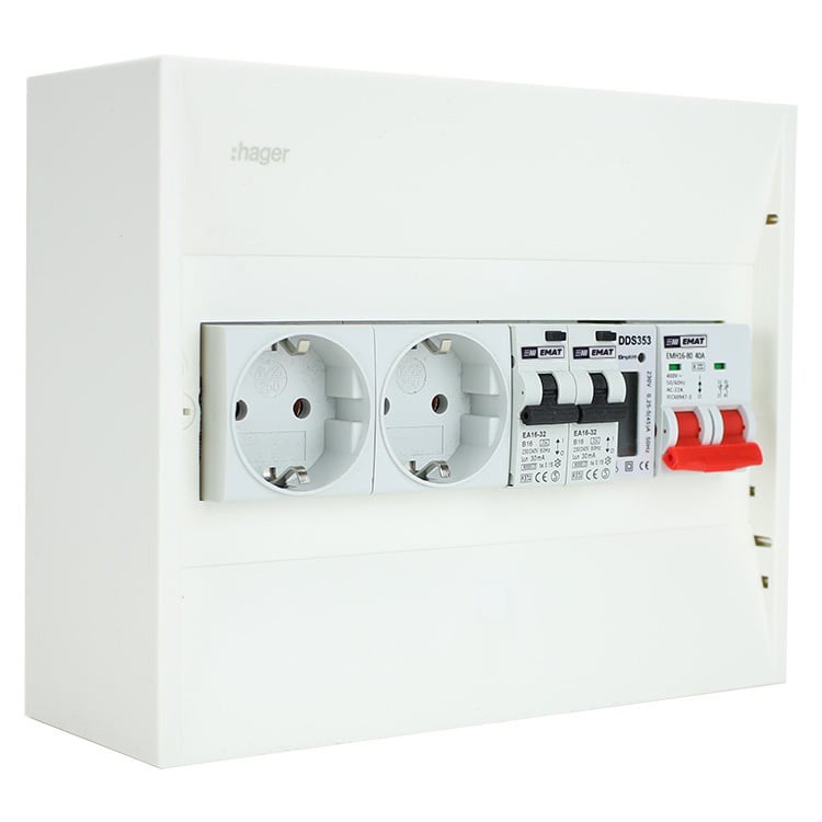 Miniatuur van EMAT PV-verdeler 2x B16 alamat met 2x WCD, kWh meter en hoofdschakelaar (PV0008)