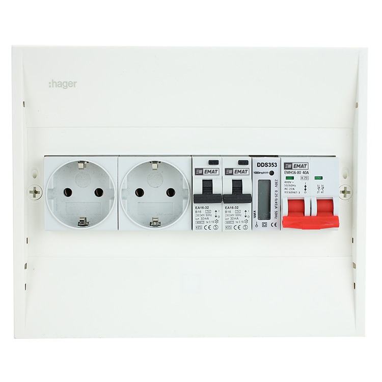 Miniatuur van EMAT PV-verdeler 2x B16 alamat met 2x WCD, kWh meter en hoofdschakelaar (PV0008)