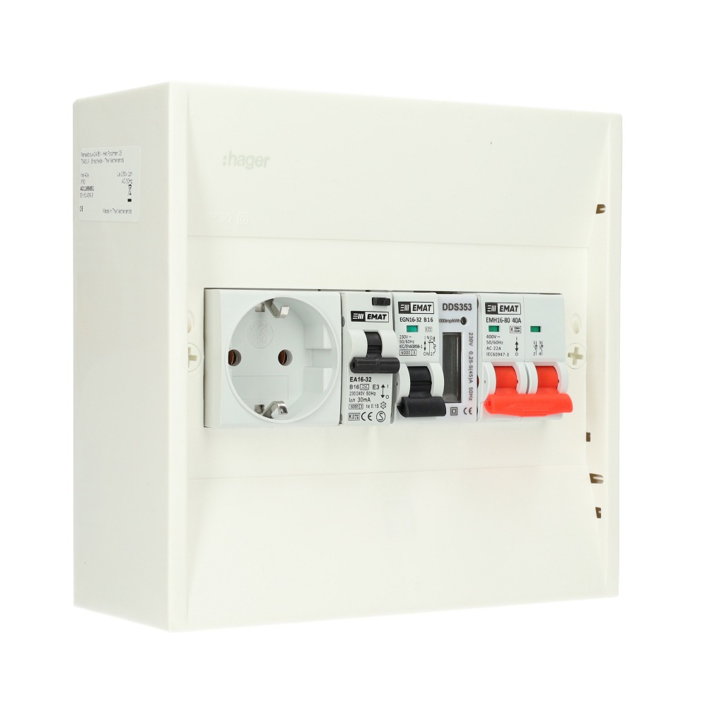 Miniatuur van EMAT PV-verdeler B16 groep met B16 alamat, WCD, hoofdschakelaar en kWh meter (PV0010)