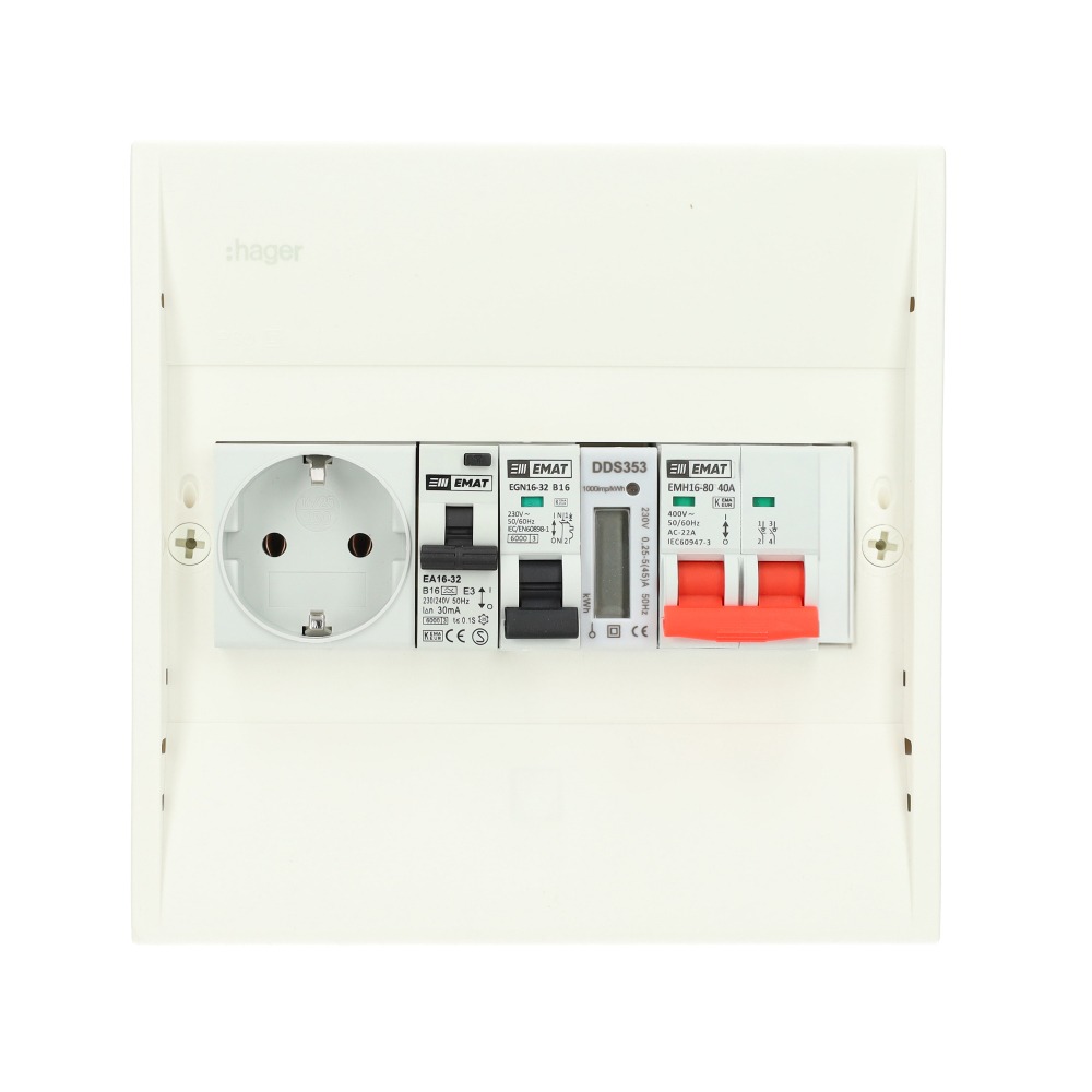 Miniatuur van EMAT PV-verdeler B16 groep met B16 alamat, WCD, hoofdschakelaar en kWh meter (PV0010)