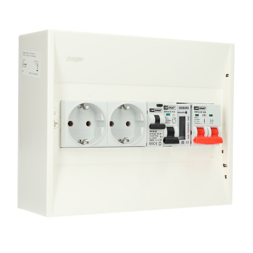 Miniatuur van EMAT PV-verdeler B16 groep met B16 alamat, 2x WCD, hoofdschakelaar en kWh meter (PV0012)
