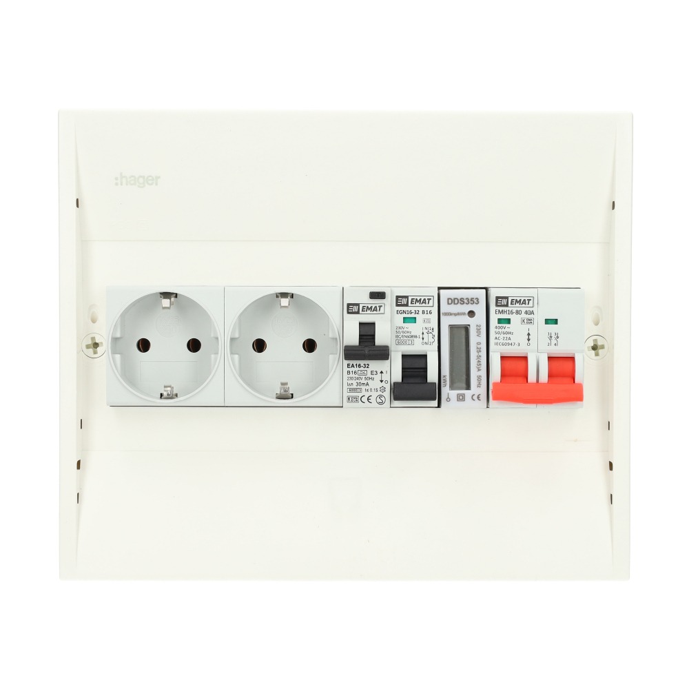 Miniatuur van EMAT PV-verdeler B16 groep met B16 alamat, 2x WCD, hoofdschakelaar en kWh meter (PV0012)