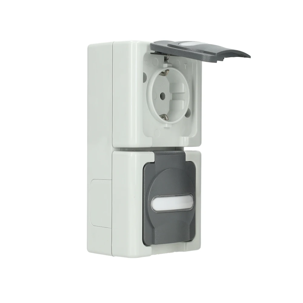 Miniatuur van Kopp blue electric stopcontact ip44 verticaal met deksel en randaarde 2-voudig opbouw grijs