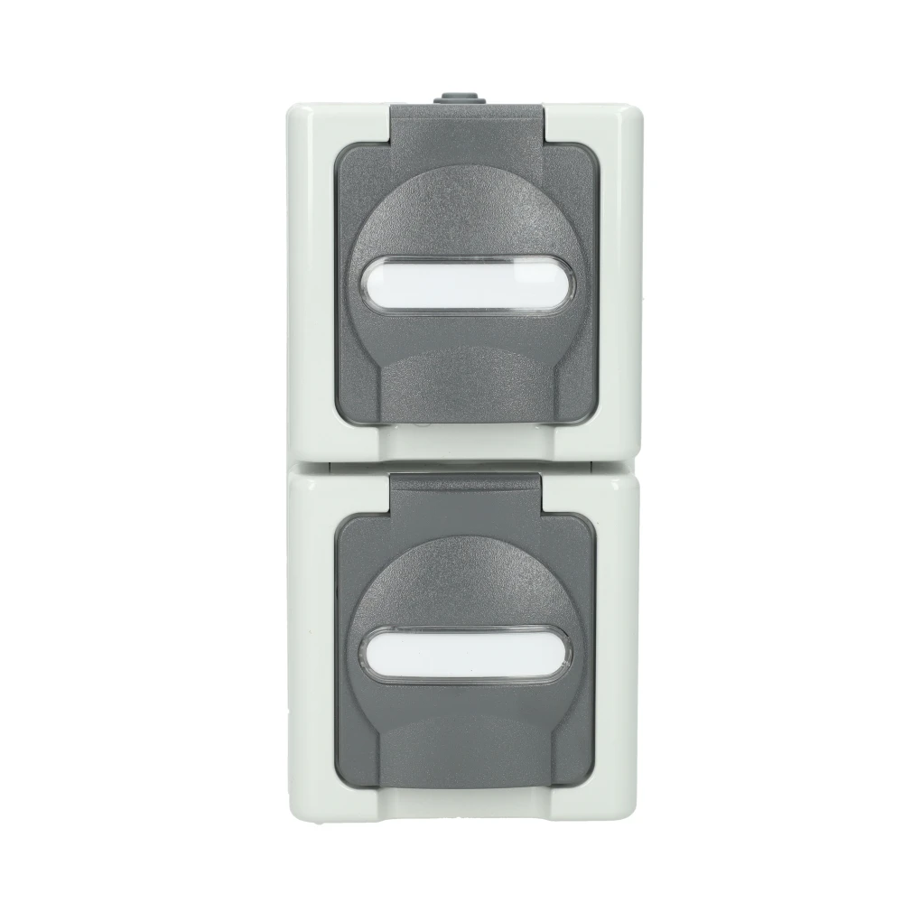 Miniatuur van Kopp blue electric stopcontact ip44 verticaal met deksel en randaarde 2-voudig opbouw grijs