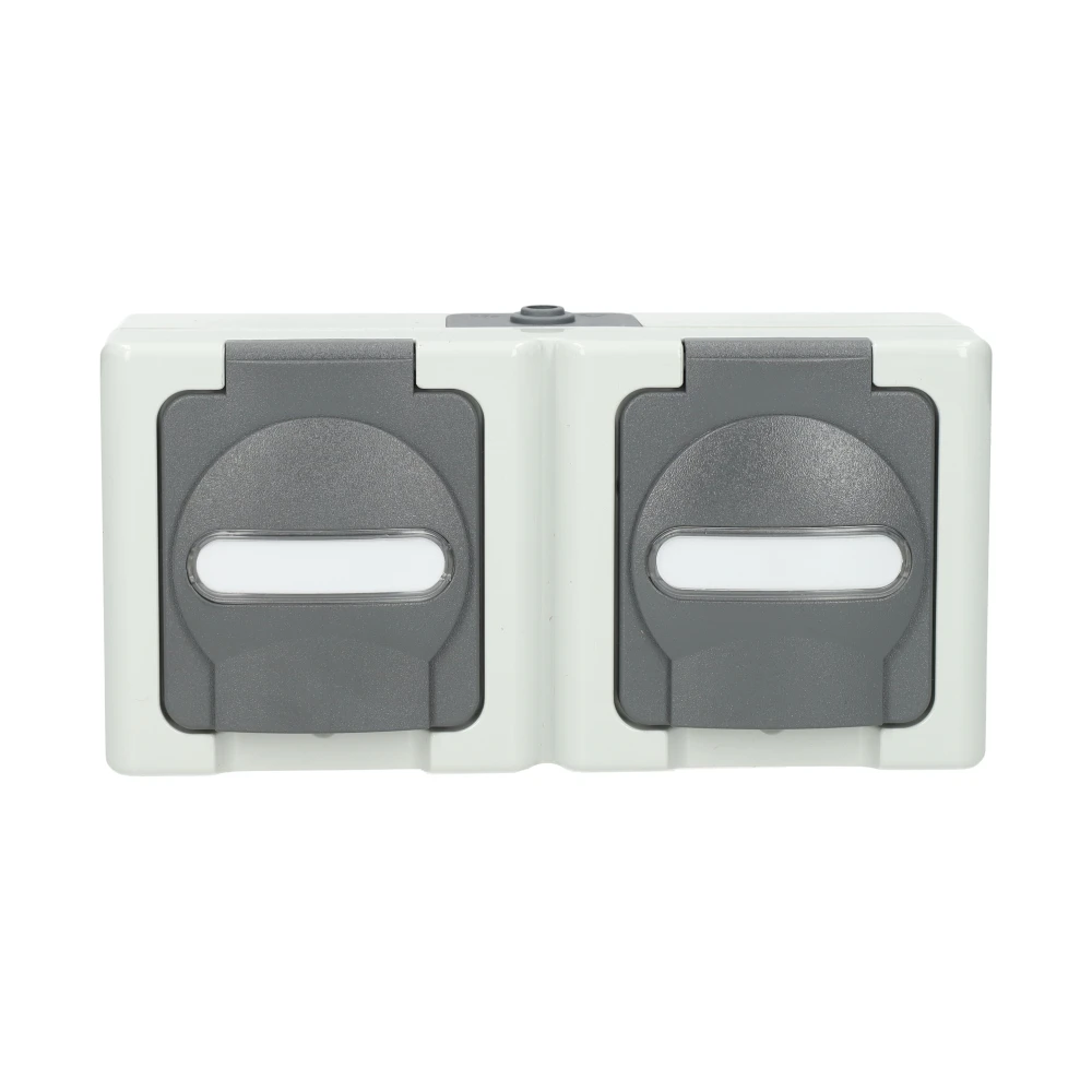 Miniatuur van Kopp blue electric stopcontact ip44 horizontaal met deksel en randaarde 2-voudig opbouw grijs